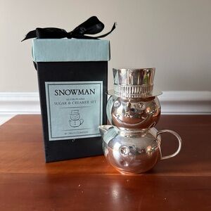 NWT Two's Company Silver Plated Snowman Sugar & Creamer Set Christmas Holiday